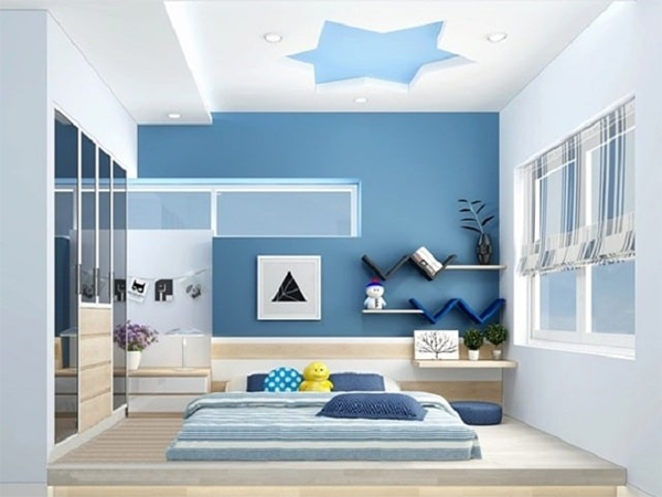 Mẫu trần thạch cao màu xanh dương dành cho phòng ngủ bé trai