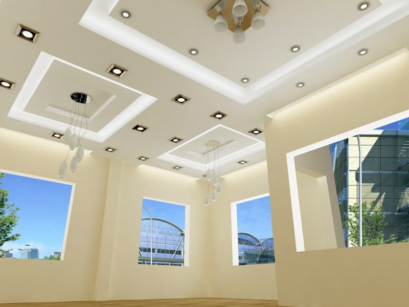 Thiết kế trần thạch cao showroom đơn giản và cổ điển