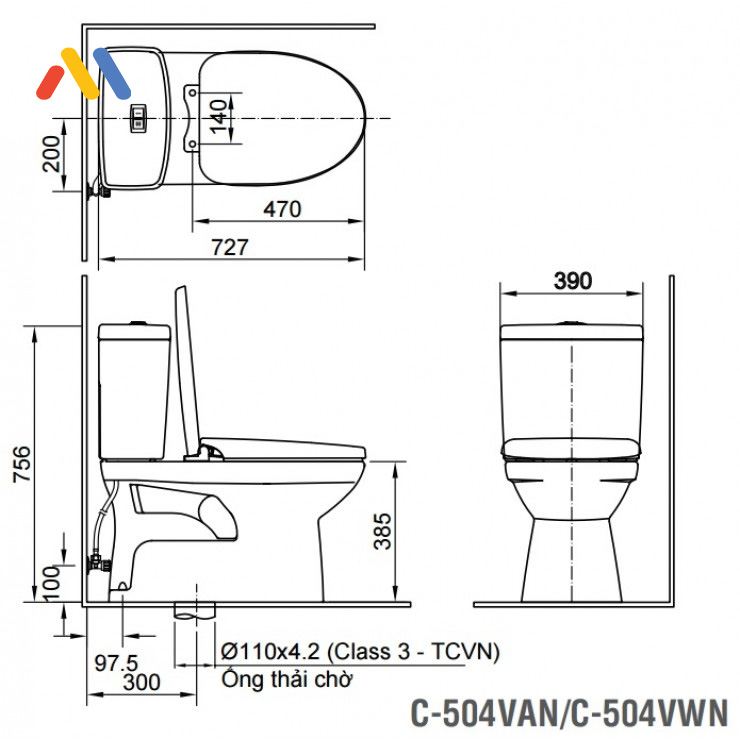 Điểm đặc biệt của bồn cầu INAX AC-504VAN chính là thiết kế két nước phía sau