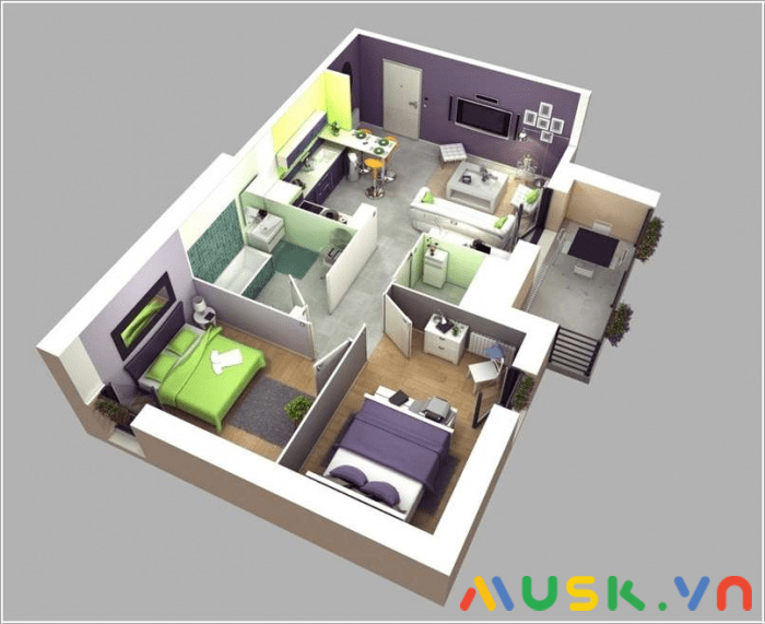 Không gian nội thất hợp lý cho nhà cấp 4 mái bằng 3 phòng