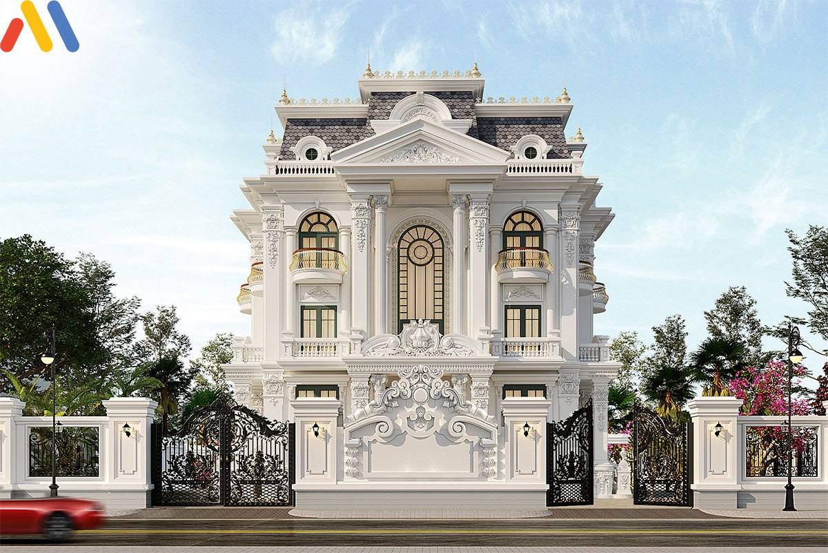 Thiết kế hình ảnh nhà biệt thự đẹp với phong cách tân cổ điển đặc trưng.