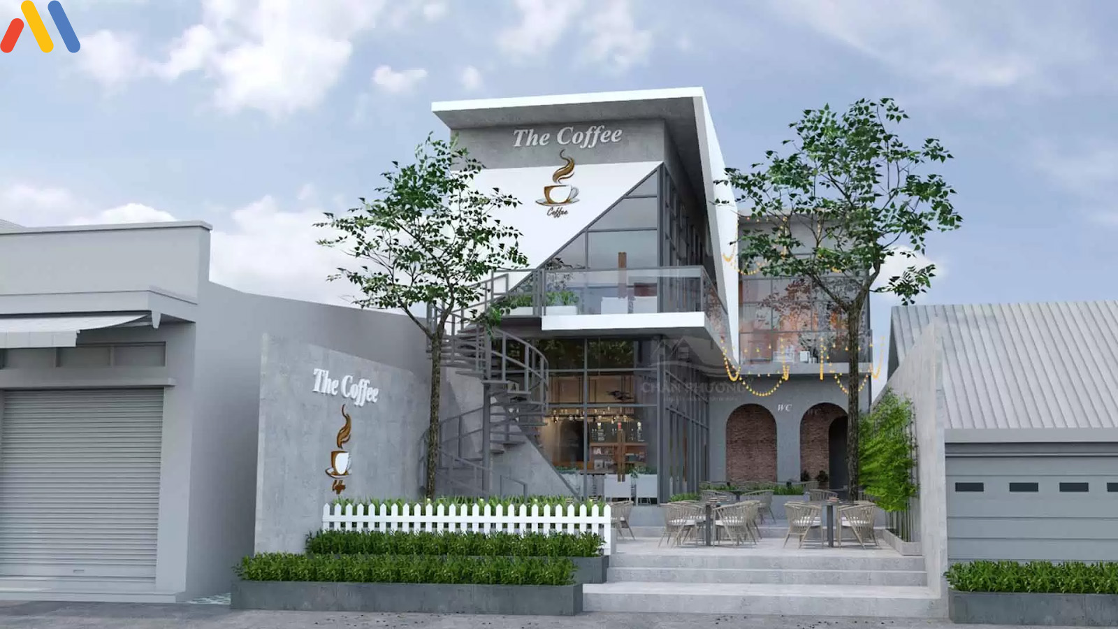 mẫu nhà phố 2 tầng mặt tiền 7m kết hợp kinh doanh quán coffee