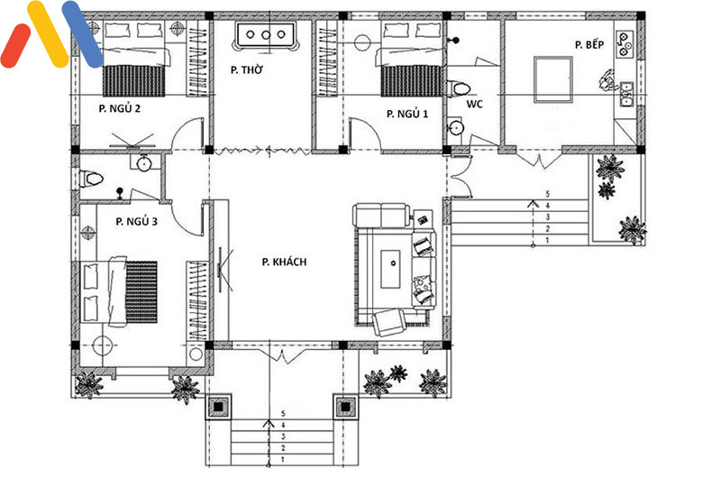 12 mẫu thiết kế nhà chữ l 1 tầng 2 3 phòng ngủ mái thái 2022
