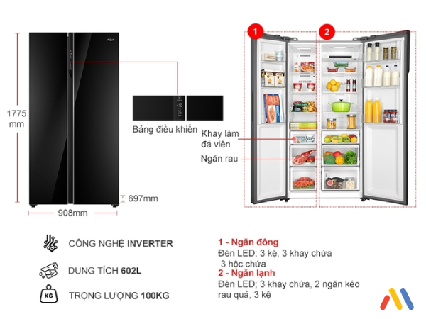 Kích thước tủ lạnh 4 cánh Hitachi