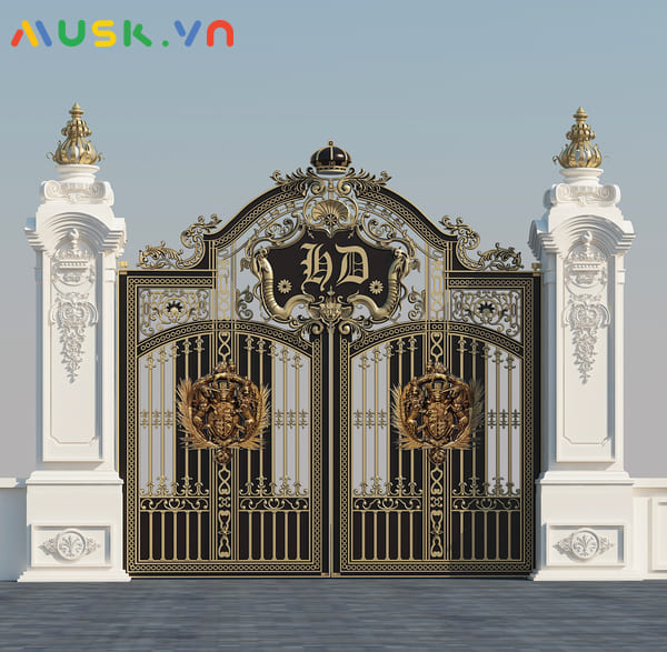 cổng nhôm đúc phù điêu Buckingham biệt thự