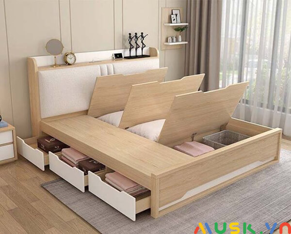cách đóng giường gỗ công nghiệp có nhiều ngăn kéo