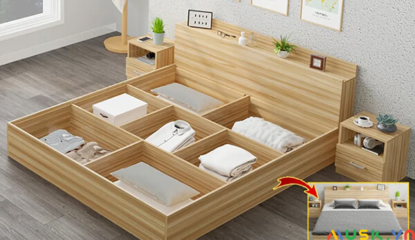 kích thước giường gỗ công nghiệp thiết kế tích hợp độc đáo