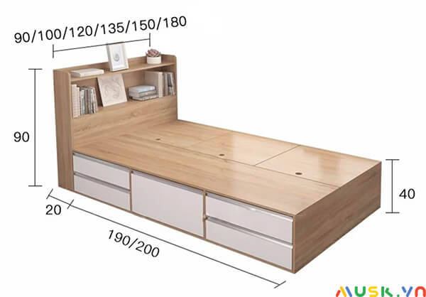 kích thước giường hộp gỗ công nghiệp