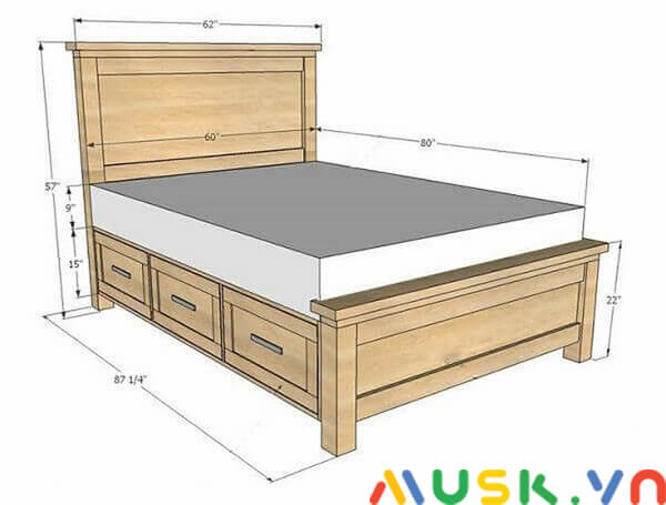 kích thước giường gỗ đôi chuẩn