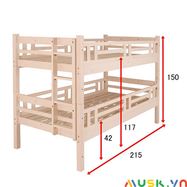 kích thước giường tầng gỗ phù hợp