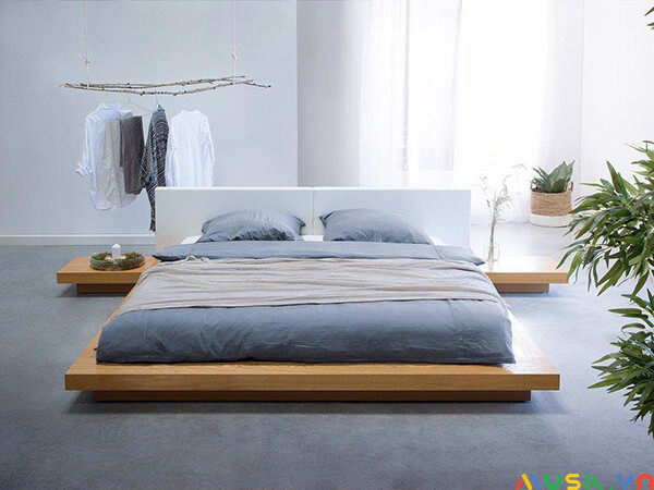 Giường bệt phong cách Nhật Bản từ gỗ sồi đơn giản tinh tế