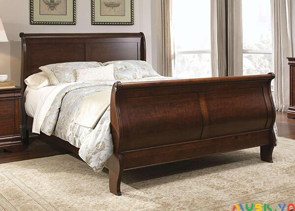 Giường gỗ phong cách châu Âu thiết kế tab chân giường uốn cong đẹp mắt
