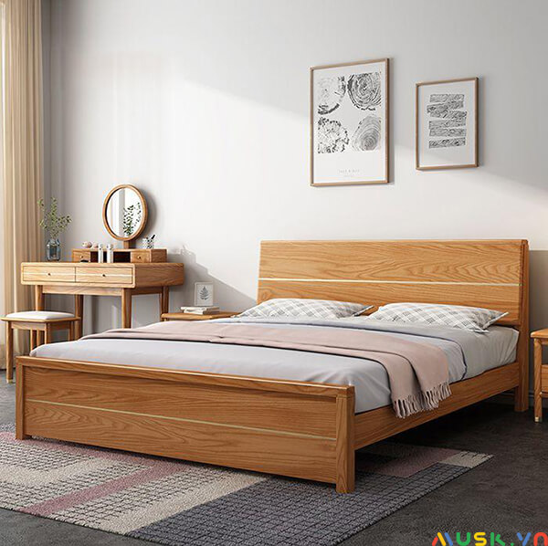 Giường ngủ 1.8x2m gỗ sồi Nga đẹp đơn giản tạo điểm nhấn