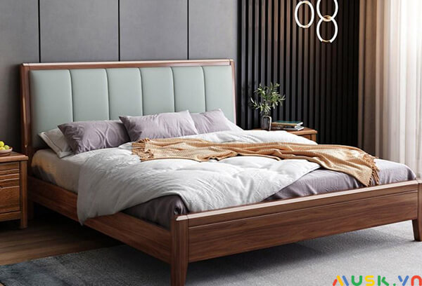 Giường ngủ gỗ bọc nệm đầu giường cao cấp
