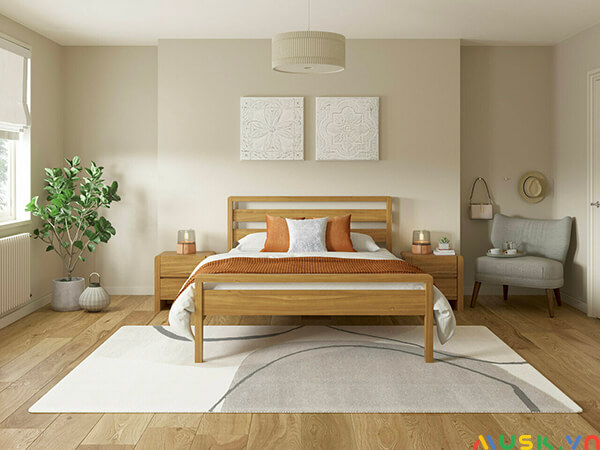 Màu sắc giường ngủ gỗ phải cân đối và hài hoà với tổng thể căn phòng