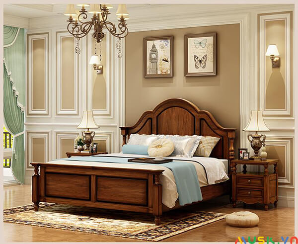 Giường ngủ gỗ tự nhiên tân cổ điển GNC 029