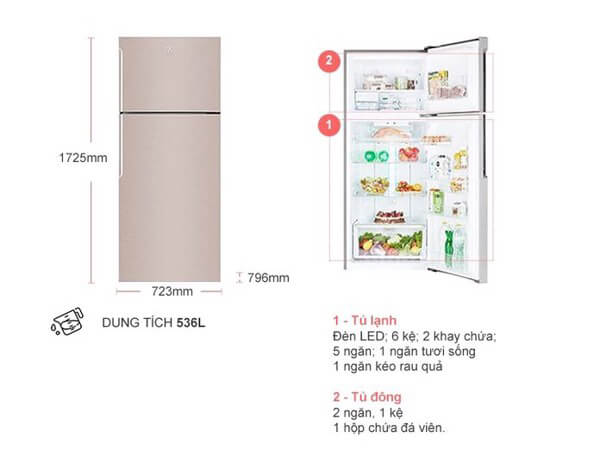 Kích thước tủ lạnh 2 cánh Electrolux NutriFresh Inverter 503L