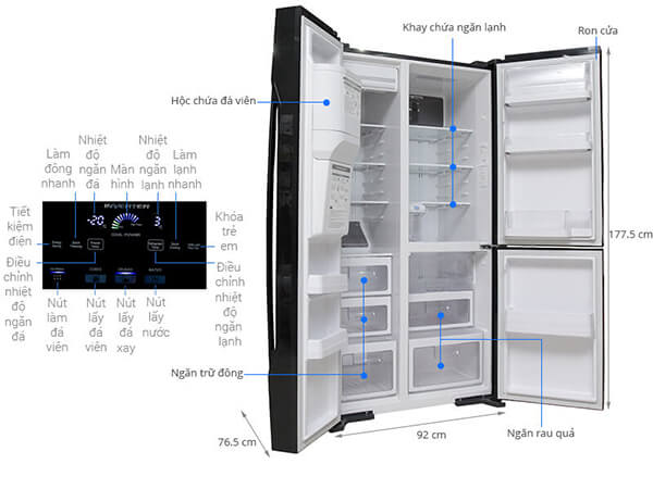 Kích thước tủ lạnh 2 cánh Hitachi 651L Inverter R-FM800GPGV2