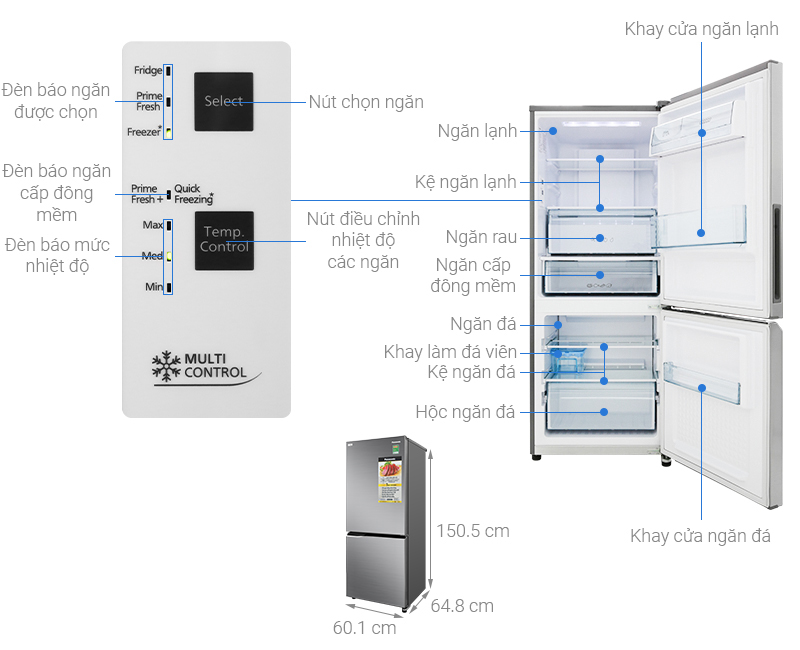 Kích thước tủ lạnh Panasonic 255L NR-BC361VGMV