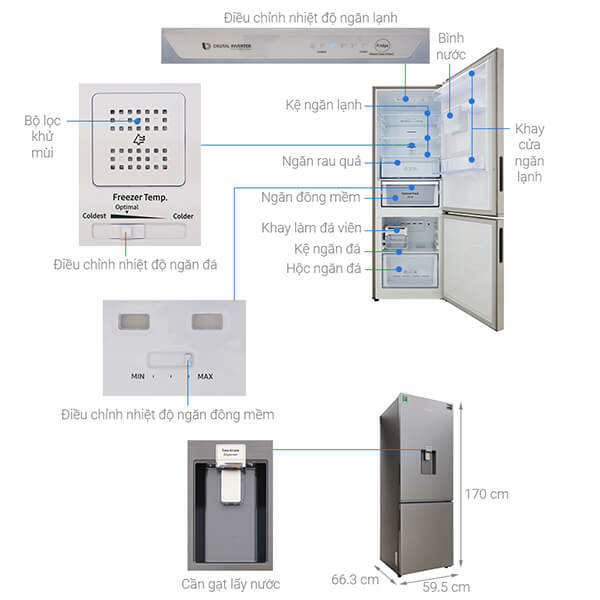 Kích thước của tủ lạnh 2 cánh Samsung Inverter 307 lít RB30N4170S8/SV