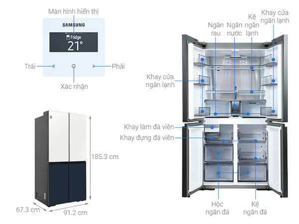 Kích thước của tủ lạnh 2 cánh Samsung Inverter 599 lít RF60A91R177/SV