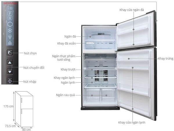 Kích thước tủ lạnh 2 cánh Sharp Inverter 541 lít SJ-XP590PG-BK