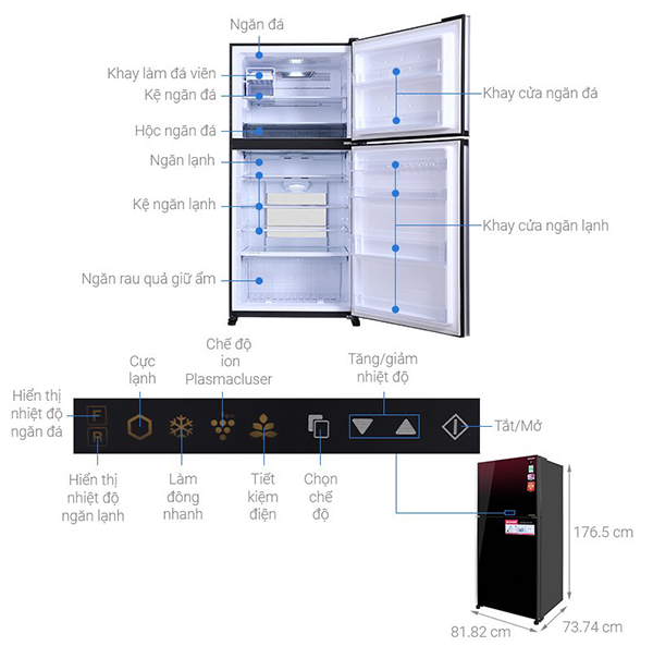 Kích thước tủ lạnh 2 cánh Sharp SJ-XP570PG-MR