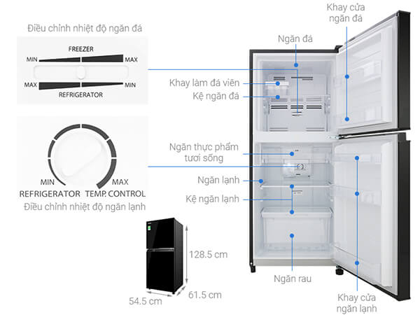 Kích thước tủ lạnh 2 cánh Toshiba GR-B22VU(UKG) Inverter