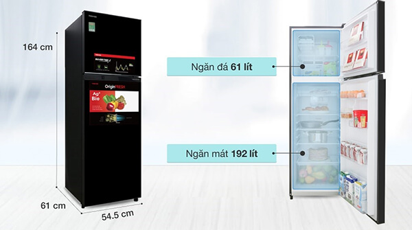 Kích thước tủ lạnh 2 cánh Toshiba GR-B31VU(SK) Inverter
