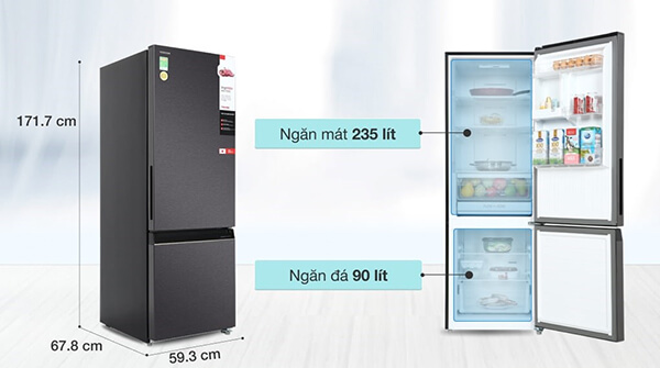 Kích thước tủ lạnh 2 cánh Toshiba GR-RB410WE-PMV(SG) Inverter