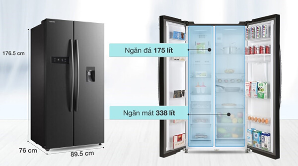 Kích thước tủ lạnh 2 cánh Toshiba GR-RS682WE-PMV(06)-MG