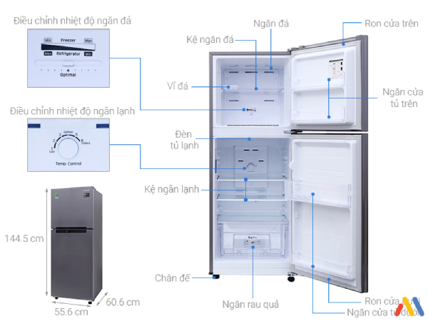 Kích thước tủ lạnh Samsung 208 lít RT19M300BGS/SV