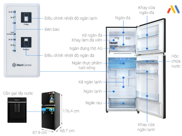 Kích thước tủ lạnh LG Inverter 315 lít GN-D315BL