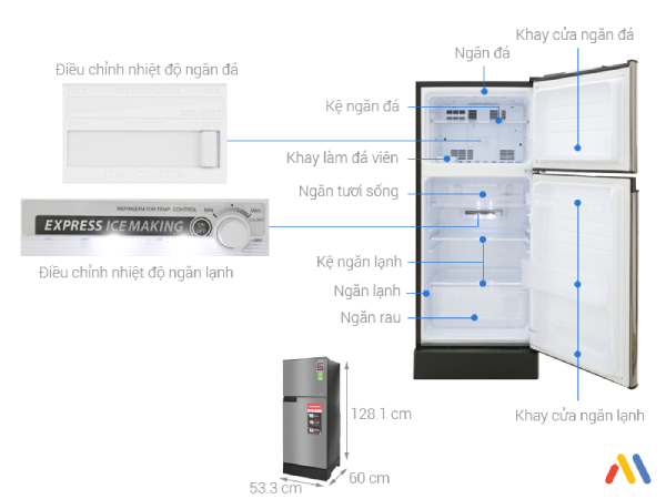 Kích thước tủ lạnh Sharp Inverter 150 lít SJ-X176E-SL