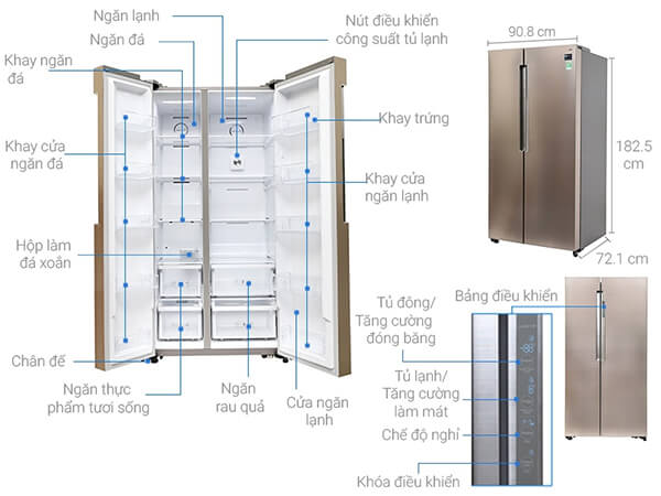 Kích thước Tủ lạnh Side by Side Samsung Inverter RS62K62277P/SV 641 lít