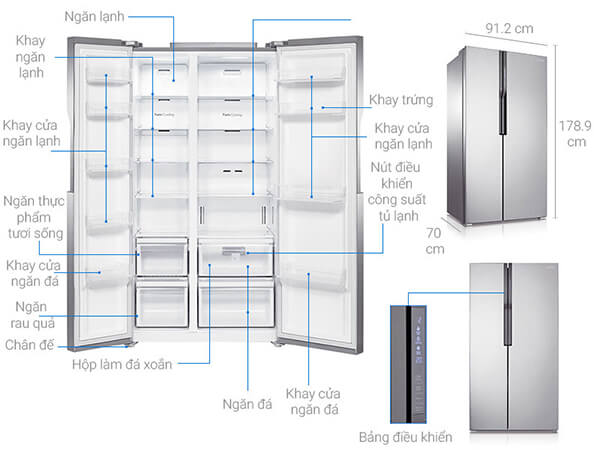 Kích thước Tủ lạnh Side by Side Samsung RS552NRUASL 584 lít