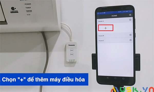 Nhấn dấu (+) để thêm thiết bị trên giao diện ứng dụng