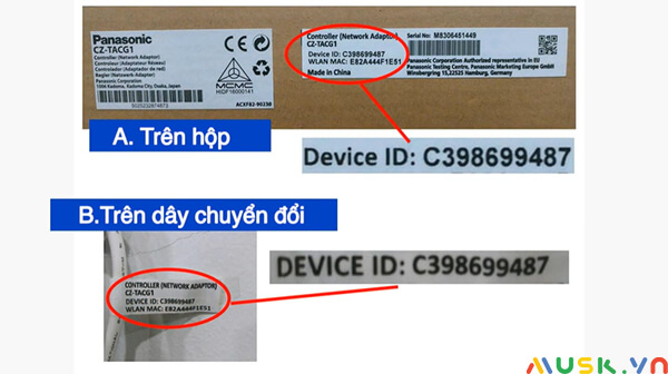 Tên ID thiết bị có trên hộp và trên dây chuyển đổi