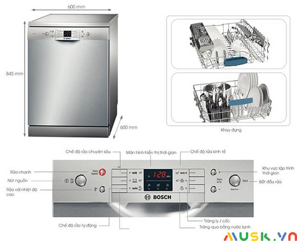 hướng dẫn sử dụng máy rửa bát bosch sms63l08ea: Cách sử dụng máy rửa bát Bosch SMS63L08EA