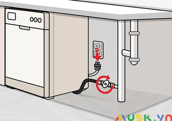 vệ sinh máy rửa bát: Vị trí phần ống xả của máy rửa bát