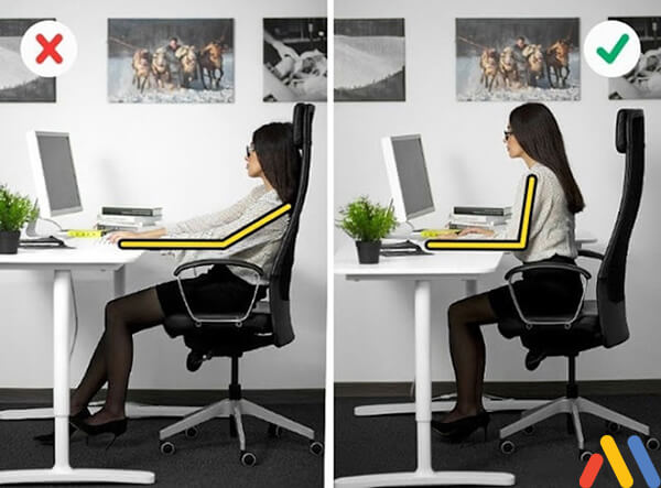 cách ngồi ghế văn phòng đúng giữ khuỷu tay vuông góc mặt bàn