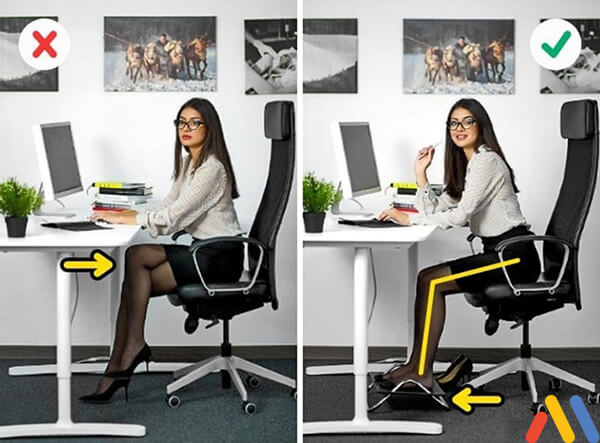 cách ngồi ghế văn phòng đúng và tư thể phần chân