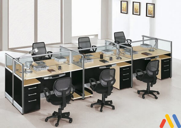 kích thước bàn ghế văn phòng cụm dành cho 6 người