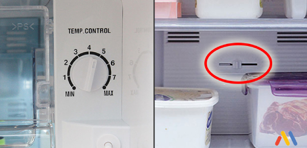 Tủ lạnh không đông đá do nút điều chỉnh nhiệt độ