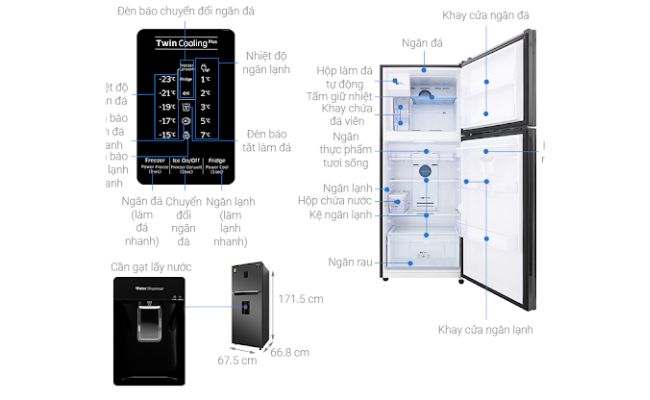 Kích thước của tủ lạnh 2 cánh Samsung Inverter 360 lít RT35K5982BS/SV