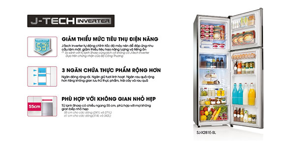 Tủ lạnh sharp có tốt không?  Giảm mức tiêu thụ điện năng tối đa