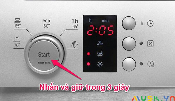 Cách sử dụng máy rửa bát: Bấm nước khởi động