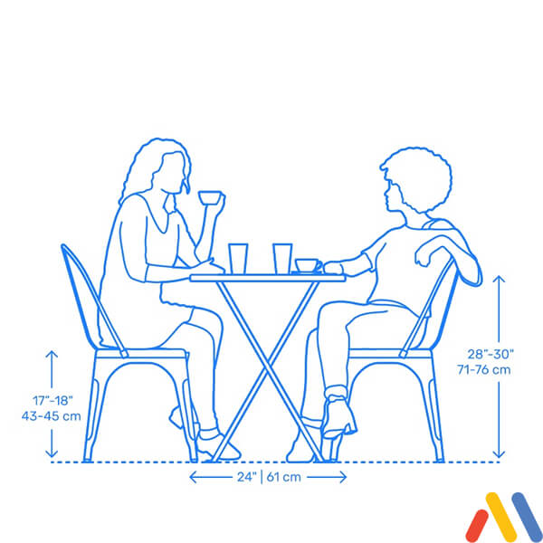 mô tả kích thước bàn ghế cafe cho hai người